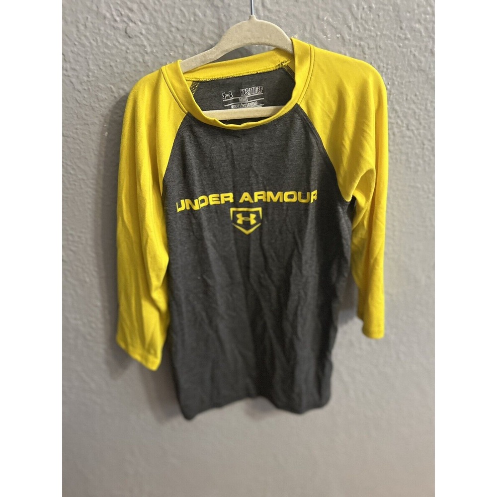 Under Armour  HeatGear Youth Size XS Gray Yellow Baseball‎ T-Shirt Boys